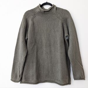 L.L. Bean Cotton Ragg Funnel Neck Pullover Sweater Sz XL Green Rolled hem